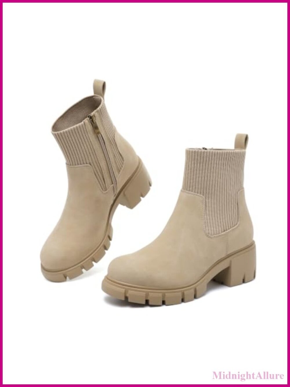 Womens Chelsea Boots Chunky Heel Platform Ankle Booties Side Zipper Slip On